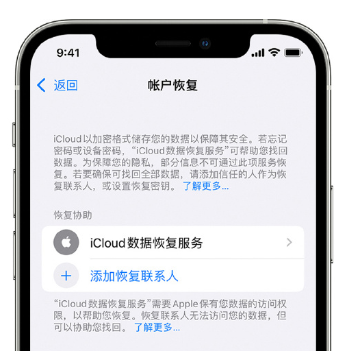 灵宝苹果手机维修分享在 iPhone 上设置帐户恢复联系人的方法 