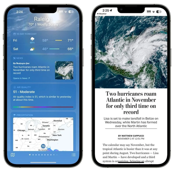 灵宝苹果14维修分享iPhone 14手机如何看天气时顺带看新闻 